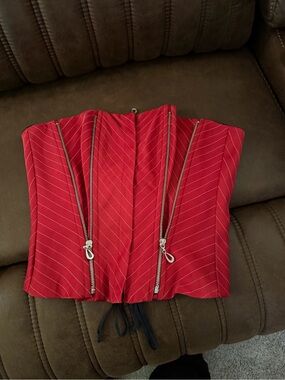 Cache Red Corset-Style Strapless Top with Zippers